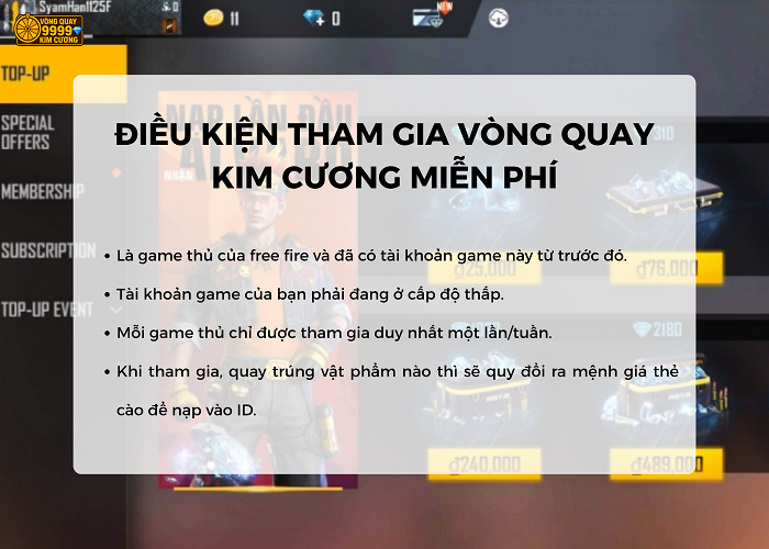 Điều kiện tham gia vòng quay kim cương miễn phí